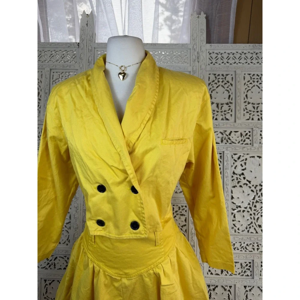Vtg Yellow Denim Blazer & Skirt Set Sz S/M Retro 80's Preppy Twee‎ Indie